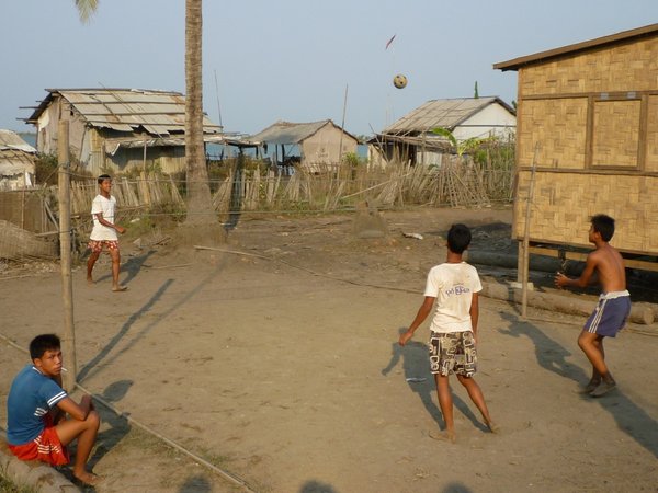 Playing the local version of volleyball