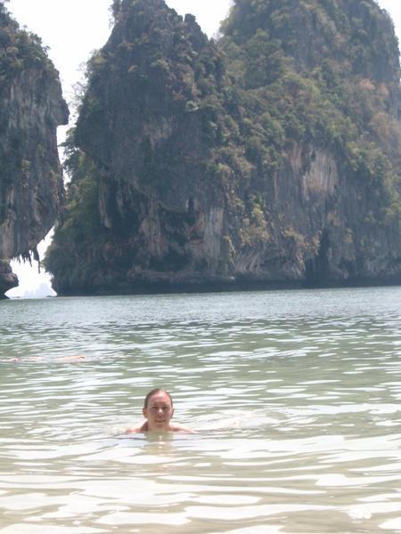 Miriam enjoying a swim at Phra Nang Beach.