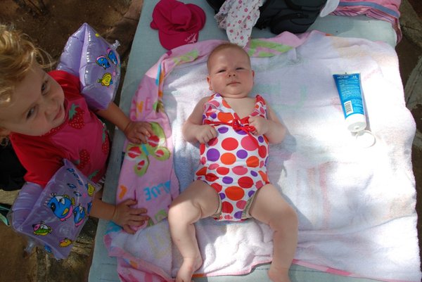 Emmas first swim, Msambweni, 11 weeks old