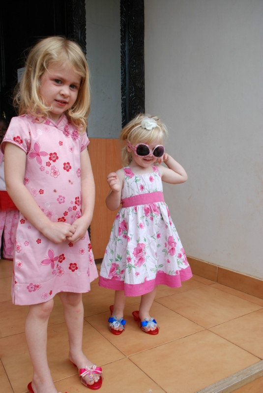 Hayley and Emma all dressed for the orphanage