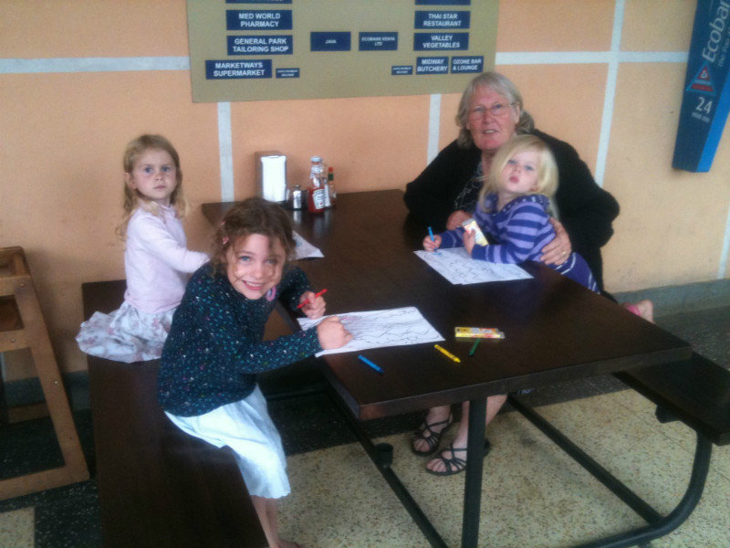 Grandma Lois and the girls at java