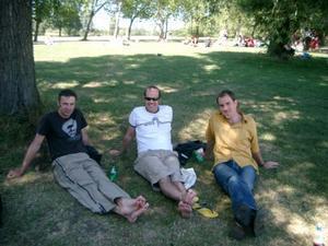 Relaxing in the park with Stu and Dan.