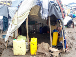 Inside a temporary shelter, Bundibugyo