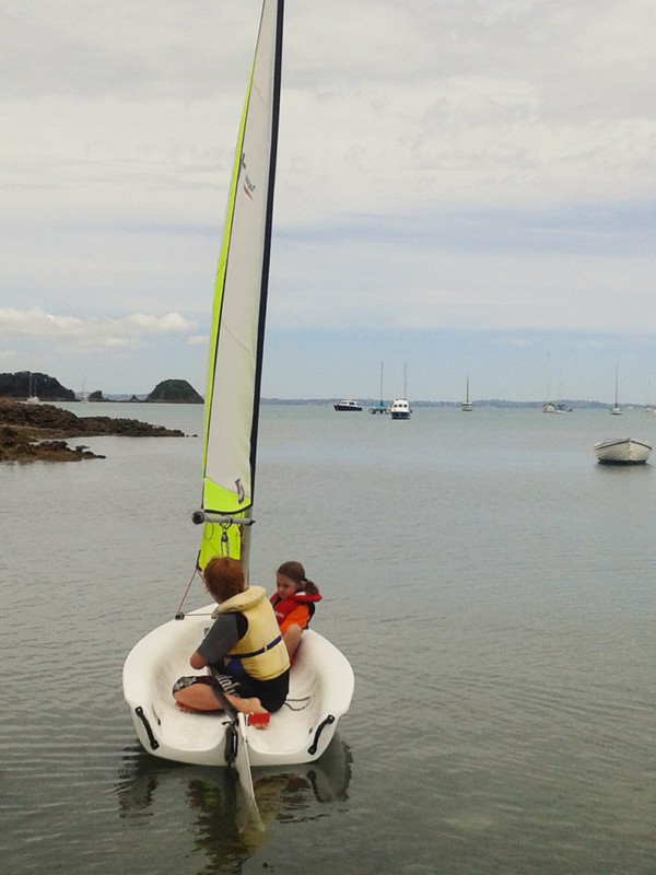 Charlotte out on the water with Captain Dave, Waiheke Island.