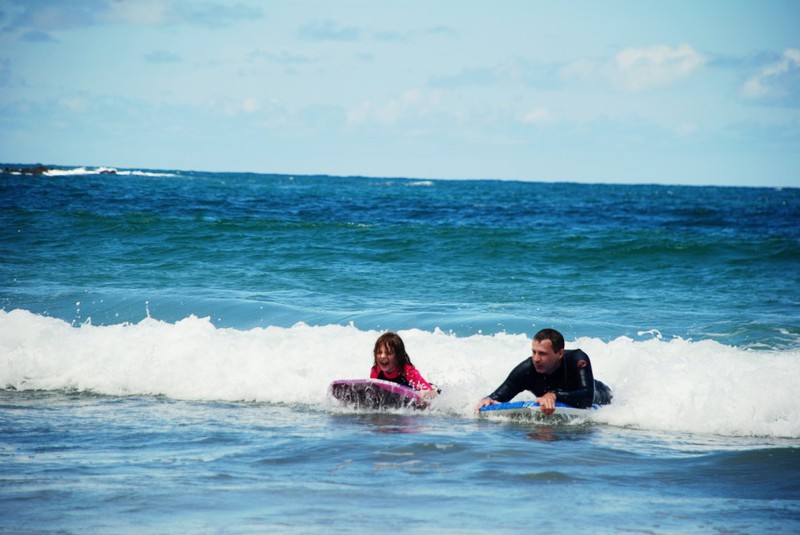 Char and Murray boogie boarding.
