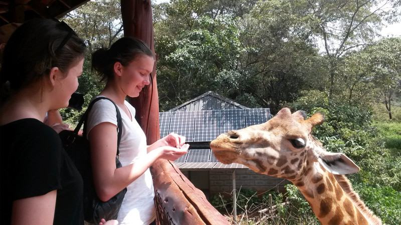 Myra and Leah from NZ at the Giraffe center.