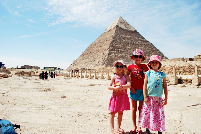 The girls really appreciating being at the pyramids