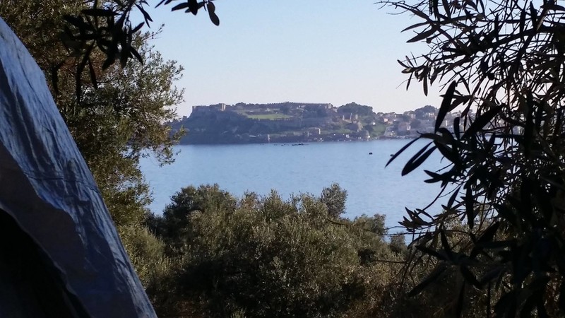 Another good option for overnight accommodation is tent number 136 at Kara Tepe where you get a nice view of Mytilene Castle across the bay.