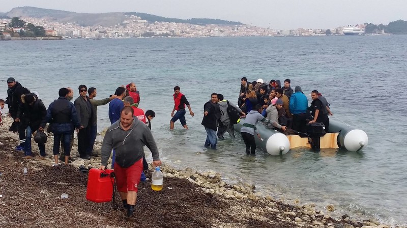 The refugee boats keep arriving in Lesbos and local Greeks rush in to grab the fuel, motors etc