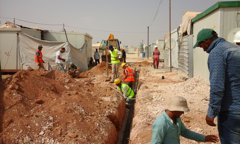 Sewer pipeline installation Zataari camp Jordan
