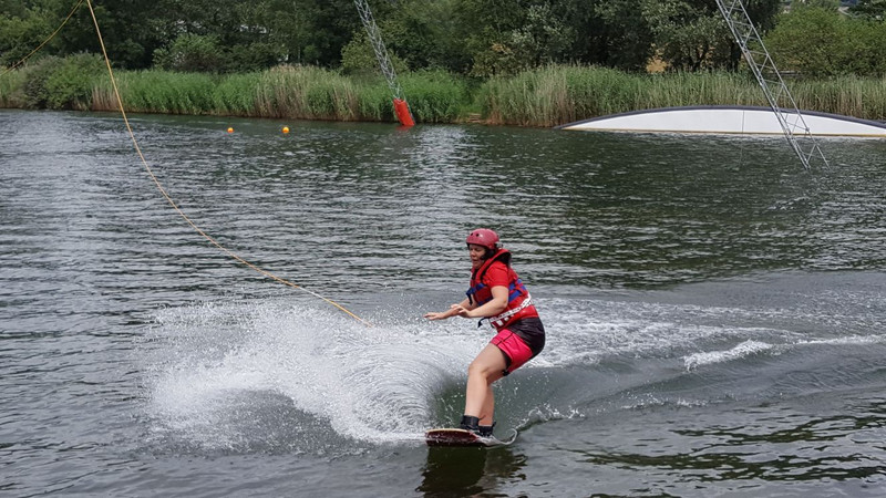 Miriam's first time wakeboarding
