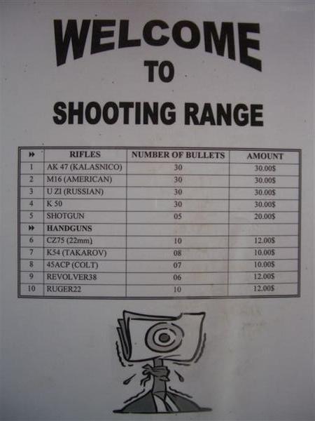 Menu at Shooting Range