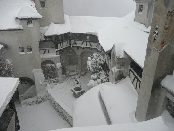 Bran castle in heavy snow