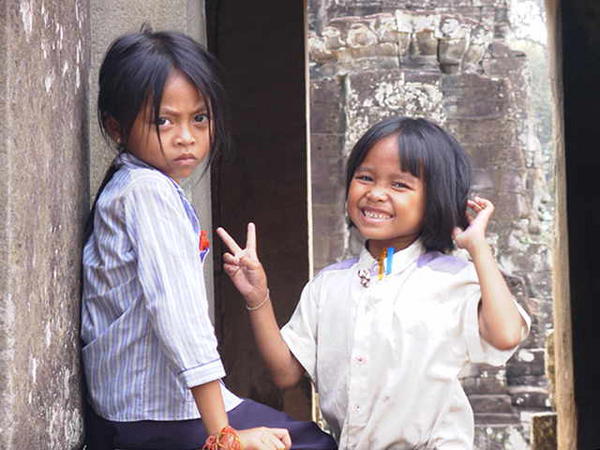 Kids at Angkor ruins