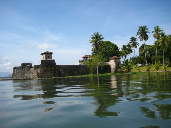 the old fort at the mouth of the lake