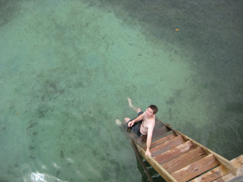 Swimming off the dock at Blue Bahia