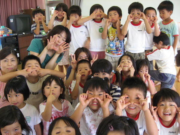 Entertaining me with funny faces at Yoshida Kindergarten