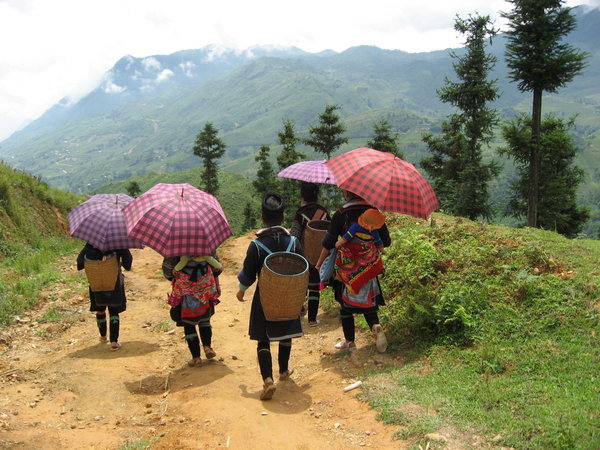 Hiking with Hmong ladies and their babies