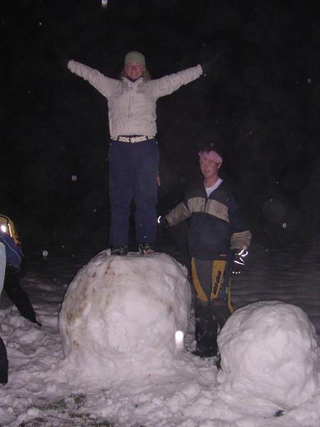 The beginning of two huge snowman