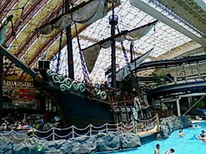 The pirate ship next to the main pool