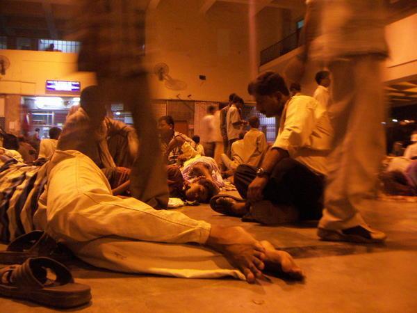 Sleeping passengers at Varanasi train station