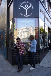 Lindo and Matt outside the City Lights bookstore