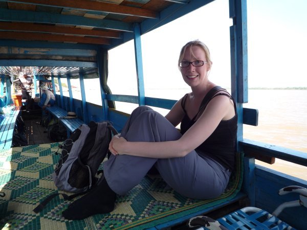 Catherine on the Mekong chugboat