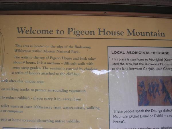 Pigeon House Mountain Sign