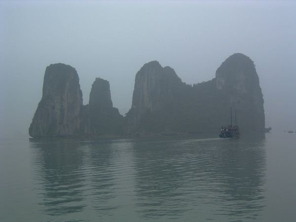 Misty and mysterious Halong Bay