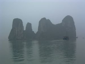 Misty and mysterious Halong Bay
