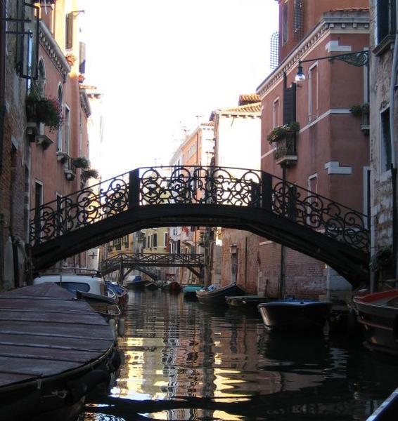 Iron bridge over a quiet canal