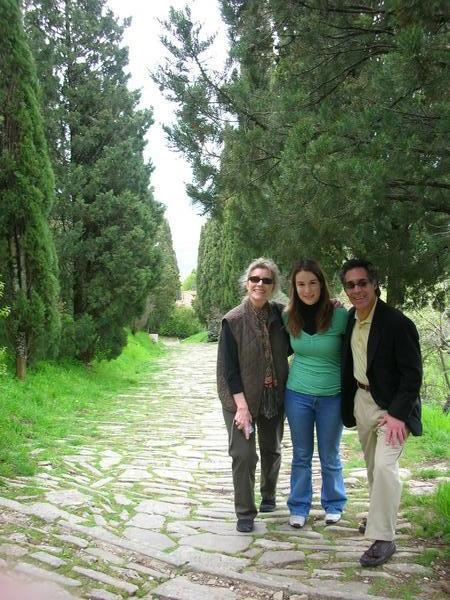 John,Linda and I on the path up the the church on the top of the mountain in Cortona