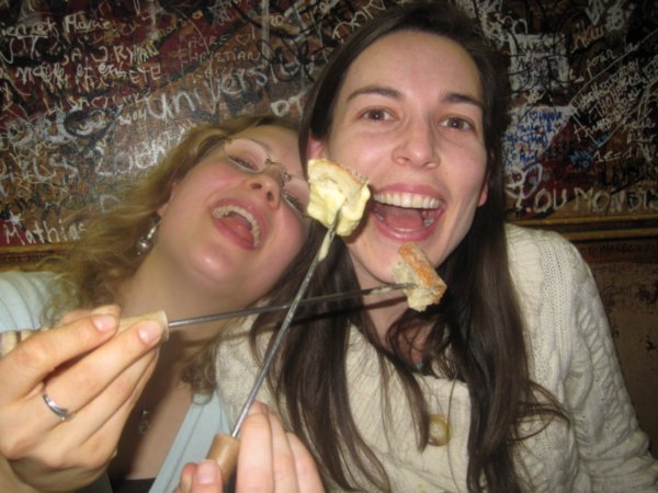 Veronica and Christina enjoying the fondue at my birthday