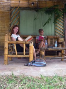 Reading outside our cabaña.