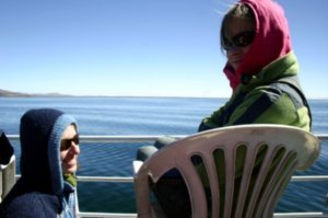 Monia and Kiki on the boat