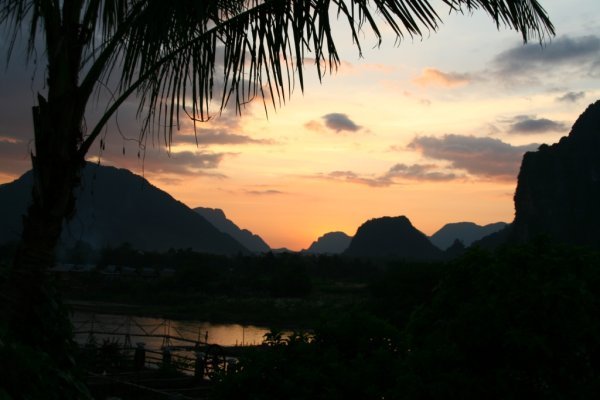 sunset over Vang Vieng