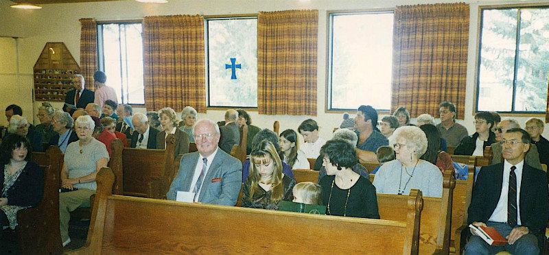 People arriving for Church, Sunday morning, Spring 1995 