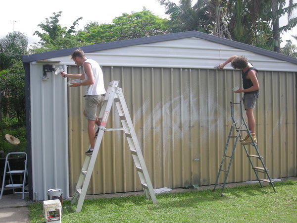 Painting the garage.