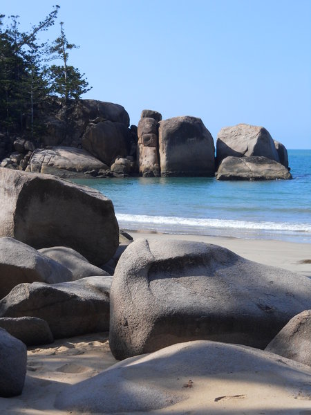 Large boulders along the beach.