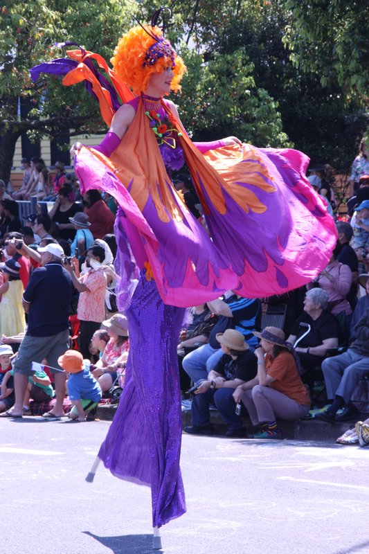 Entertainers walked on stilts for over two hours.