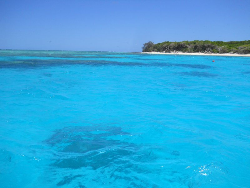Turquoise waters and coral reefs just below the surface.