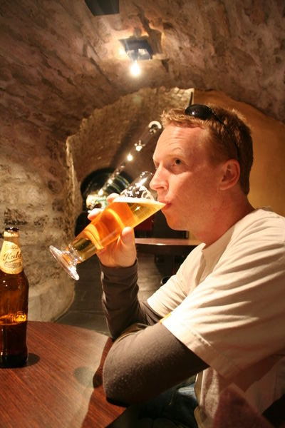 drinking in a tunnel