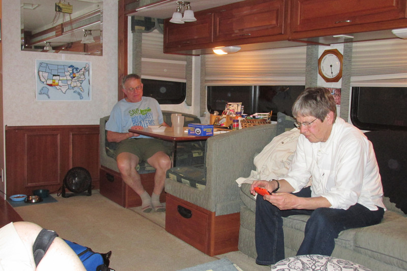 Carol and Ned relaxing in our RV