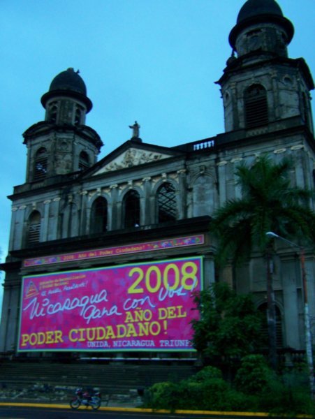 cathedral adorned with FLSN party propoganda