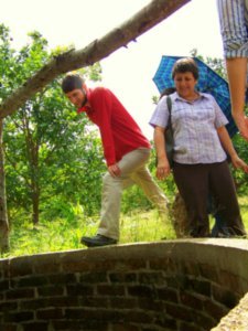 SB and my professor check out a well at the orchard