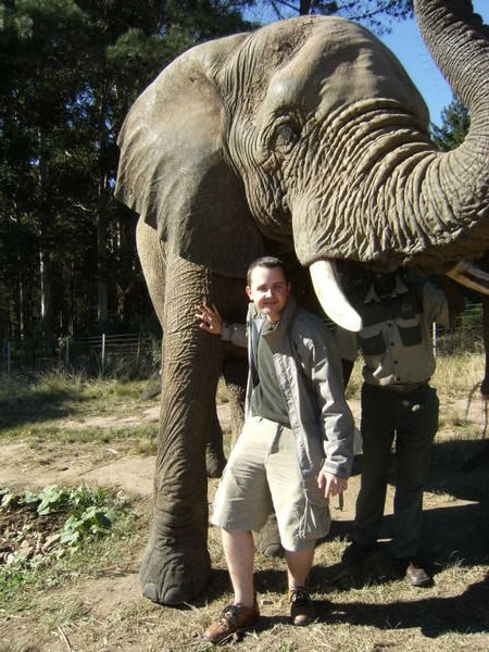 Me getting in to hug an elephant