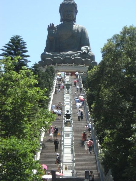 Steps ascending to the large bronze seated Tian Tan Buddha at Ngong Ping, Lantau Island