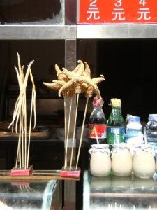 Some of the exotic delicacies served on sticks at Wangfujing's snack street