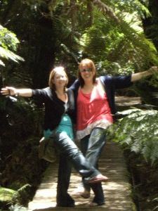 Wilma and Kerry enjoying, it seems, a three-legged stroll in the Otway National Park rain forest