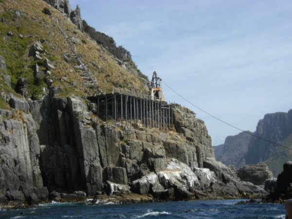 Old disused crane lift on Tasman Island, once the principal means of getting ashore! 
